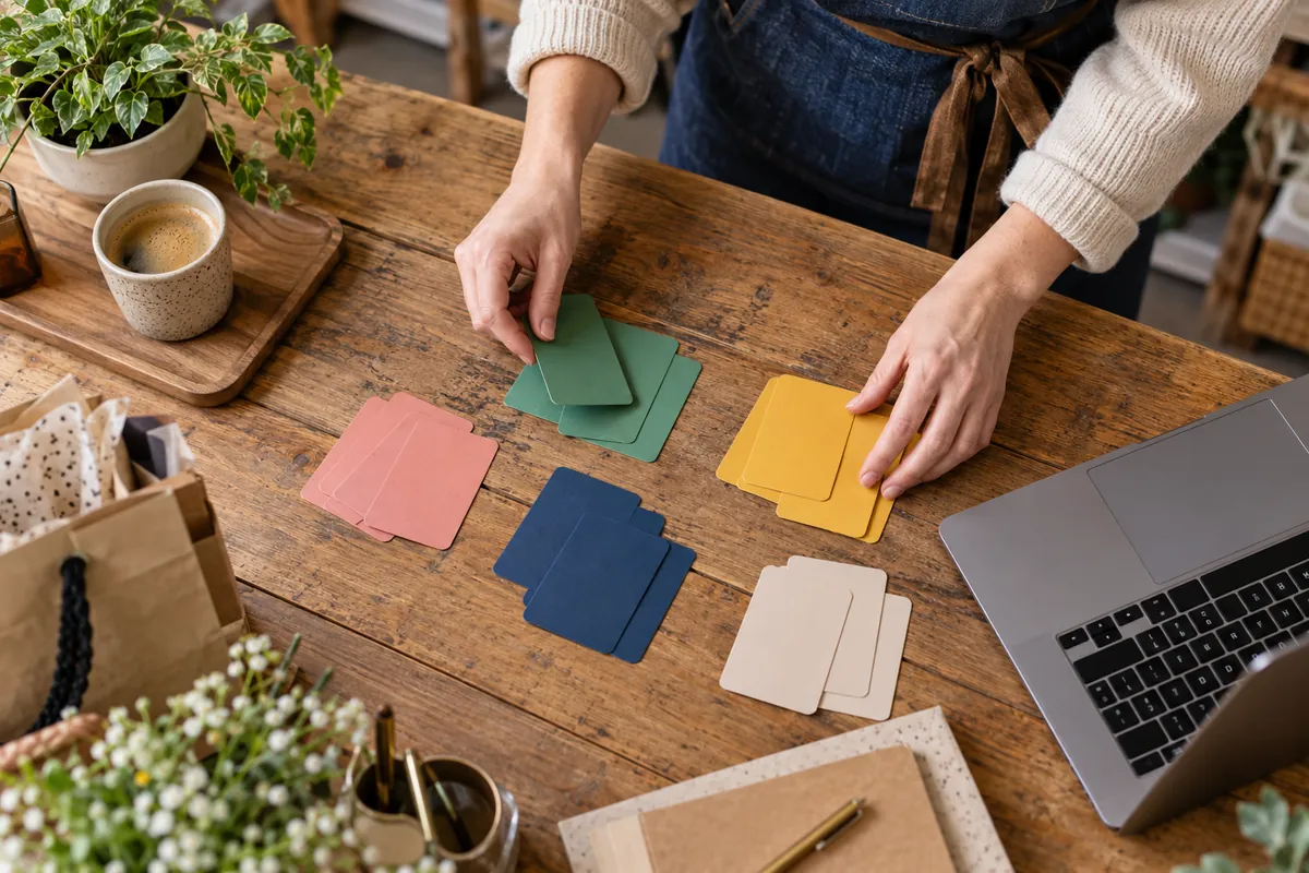 An owner arranging customer cards into different groups