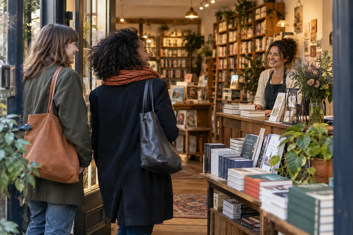 Two friends visiting an independent bookshop together