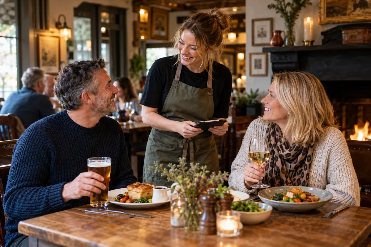 Regular diners being greeted in an independent pub restaurant